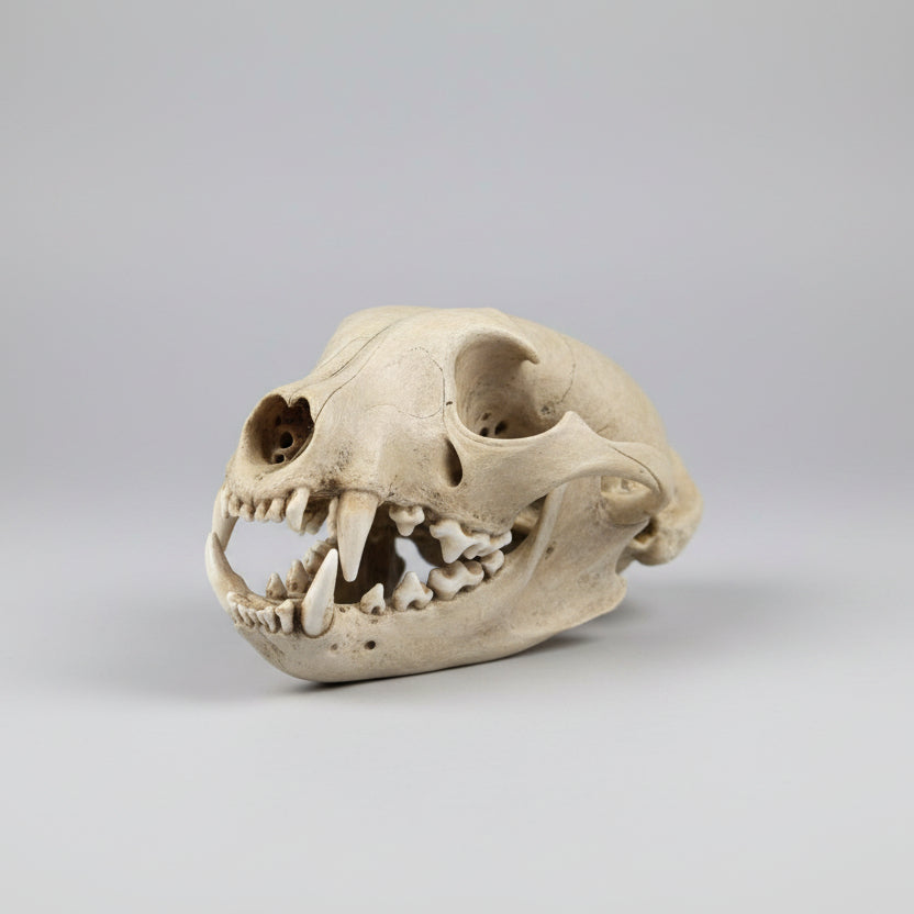 Life sized badger skull faux taxidermy replica with articulated jaw and realistic detailing