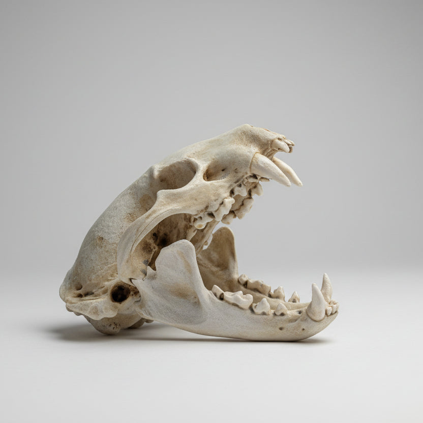 Life sized badger skull faux taxidermy displayed as gothic curiosity decor