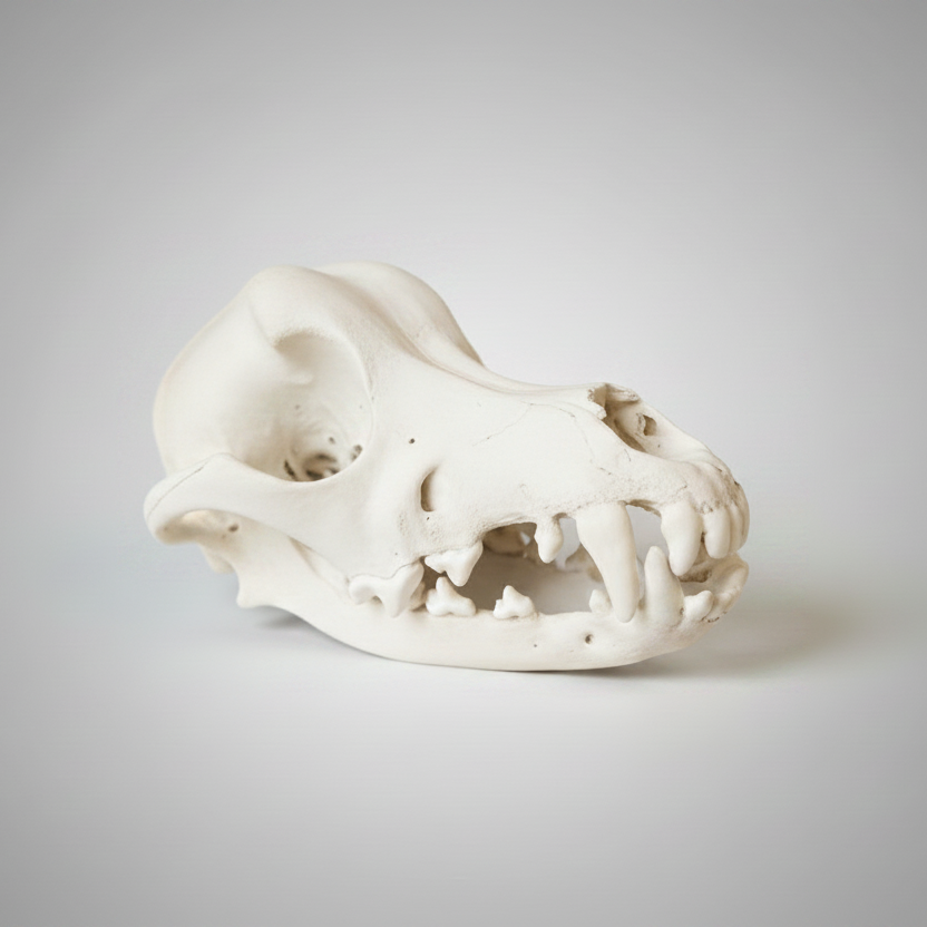 Life sized Dachshund skull faux taxidermy replica with realistic aged bone detailing
