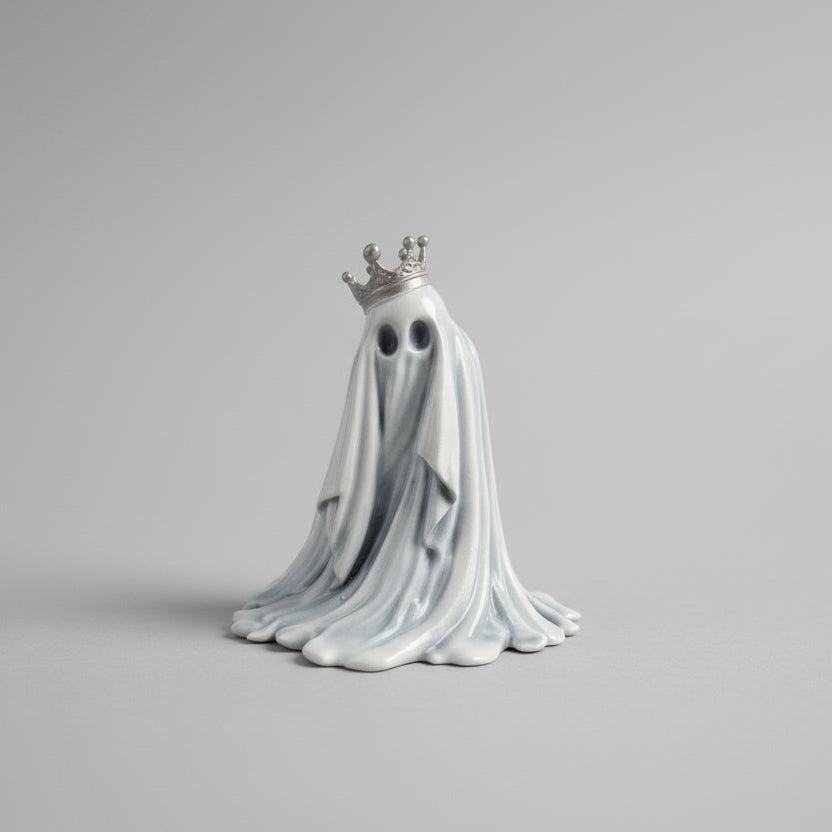 The Little Monarch gothic ghost figurine wearing a silver crown hand painted resin