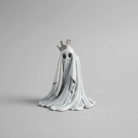 The Little Monarch gothic ghost figurine wearing a silver crown hand painted resin