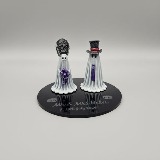 Personalised gothic ghost wedding couple on engraved acrylic base with custom names and date