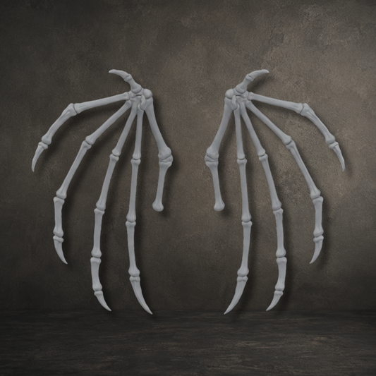Pair of miniature resin skeletal wings for ghost making, gothic crafts, doll customisation and Halloween miniature projects by Darkmoon Designs.