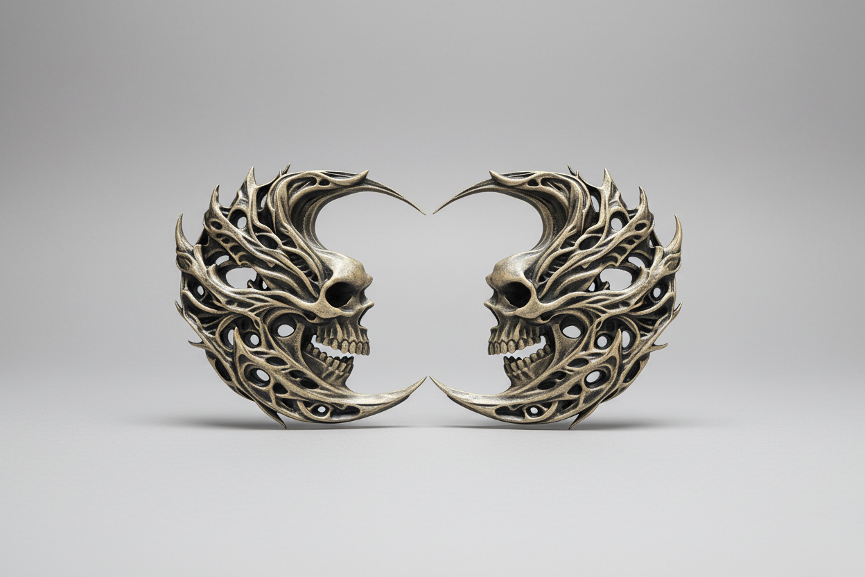 Moon skull wall hanging pair gothic decor
