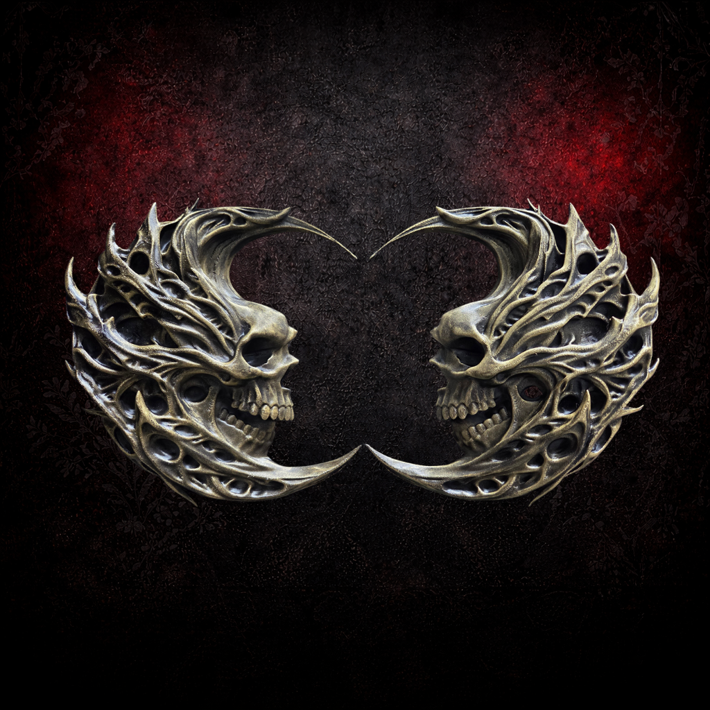 Moon Skull Wall Hanging (Pair) | Gothic Crescent Skull Decor | Hand Painted Gold, Bronze, Silver or Black