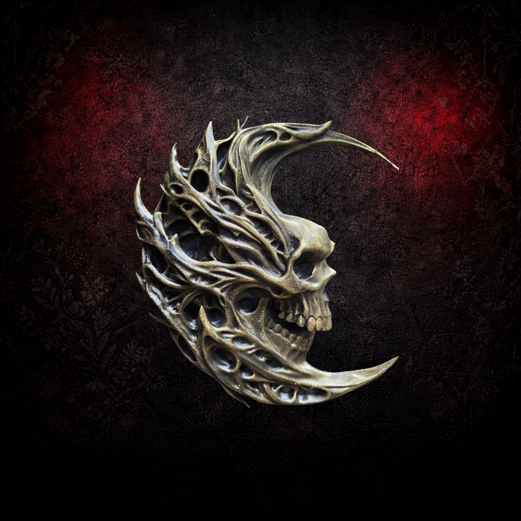 Moon Skull Wall Hanging (Pair) | Gothic Crescent Skull Decor | Hand Painted Gold, Bronze, Silver or Black