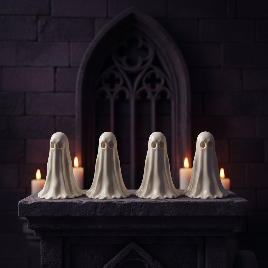Paint your own gothic ghost ornament cast in white PU resin ready for decorating.