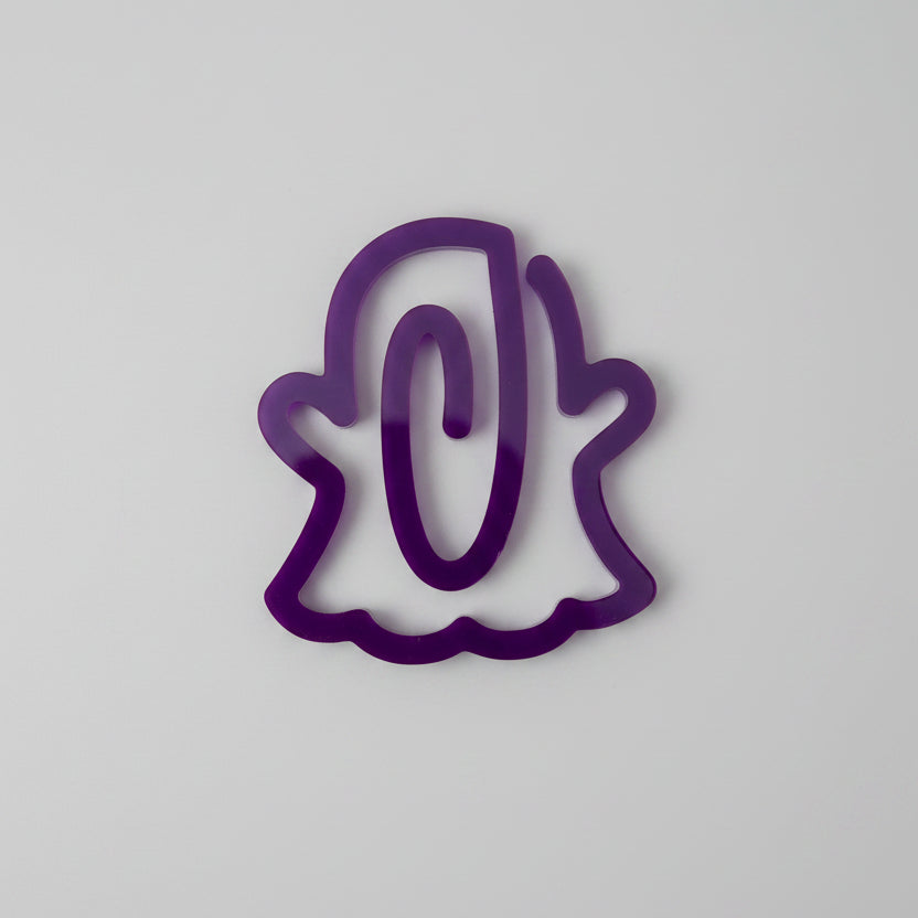 Purple acrylic ghost bookmark featuring a simple Halloween-inspired silhouette perfect for marking pages in books.