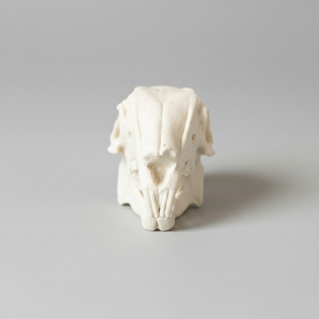 Side view of rabbit skull faux taxidermy replica for gothic and curiosity decor