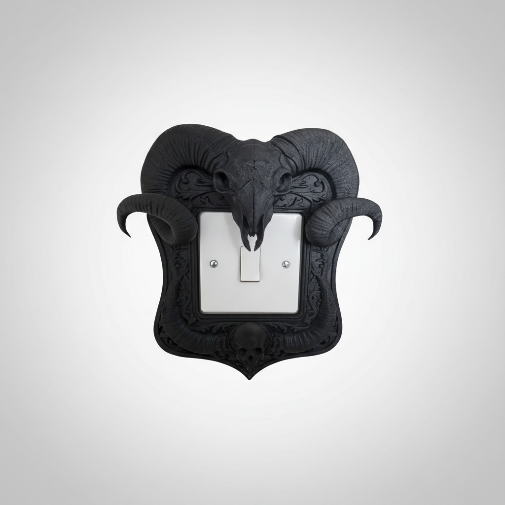 Gothic ram skull light switch surround wall decor