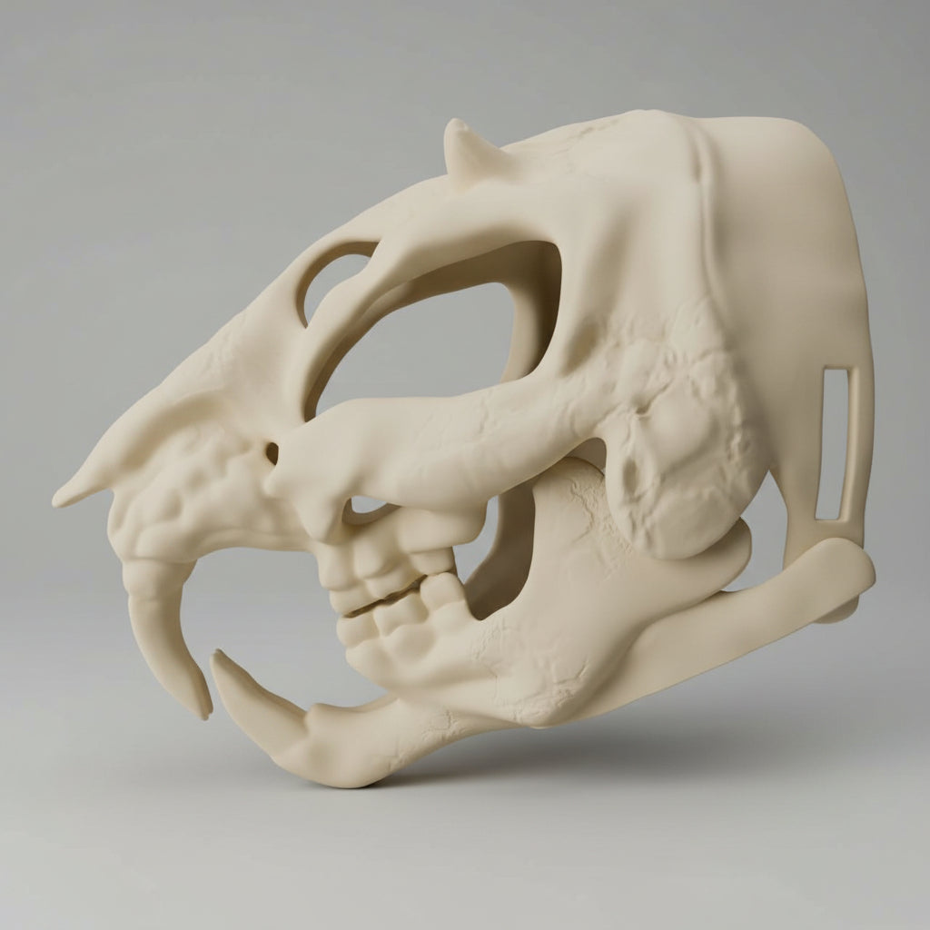 Front view of a bone white rat skull mask with articulated jaw and gothic skeletal detailing by Darkmoon Designs