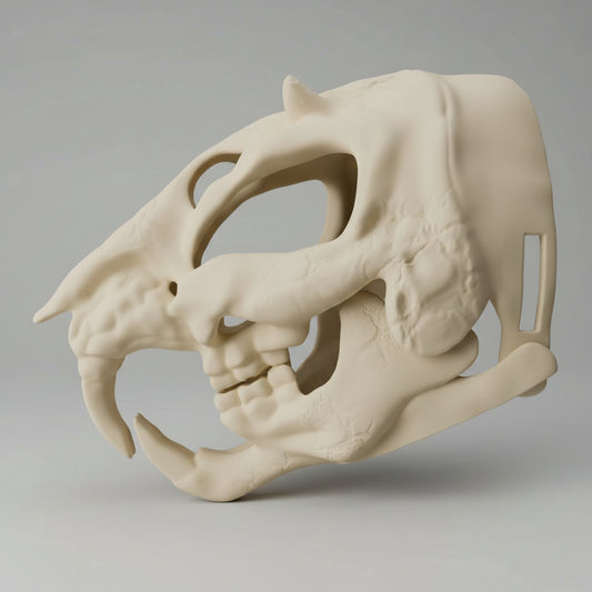 Front view of a bone white rat skull mask with articulated jaw and gothic skeletal detailing by Darkmoon Designs
