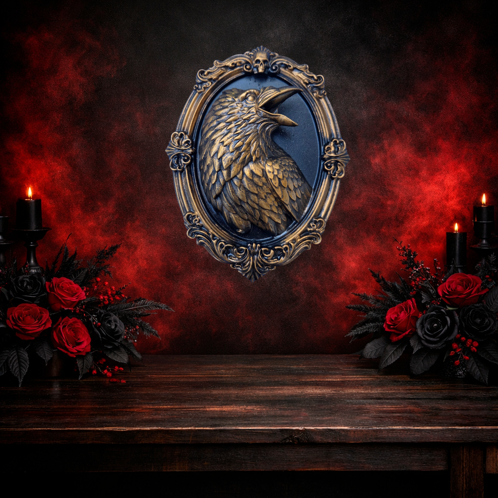 Raven Gothic Wall Frame | Dark Bird Plaque | Macabre Gothic Wall Decor