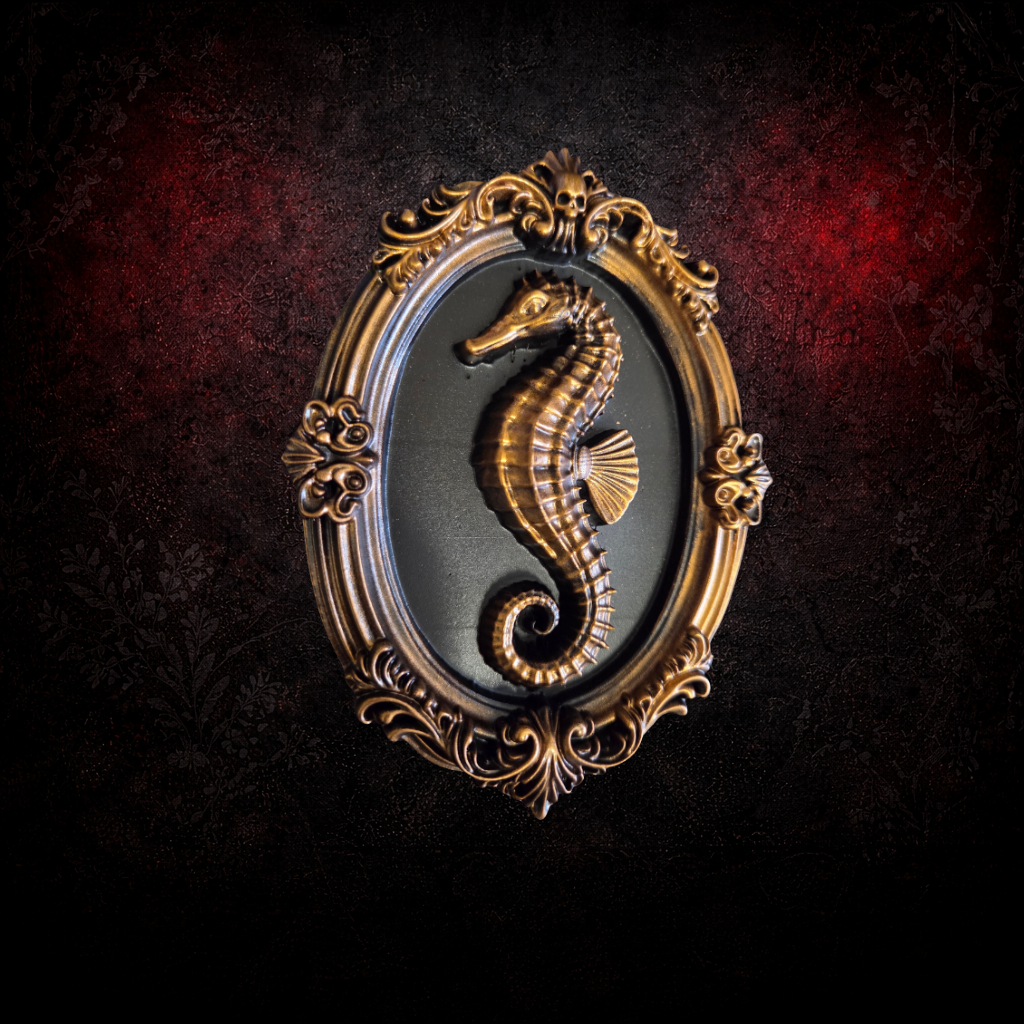 Seahorse in Gothic Frame | Vintage Baroque Wall Art | Resin Printed & Hand Painted