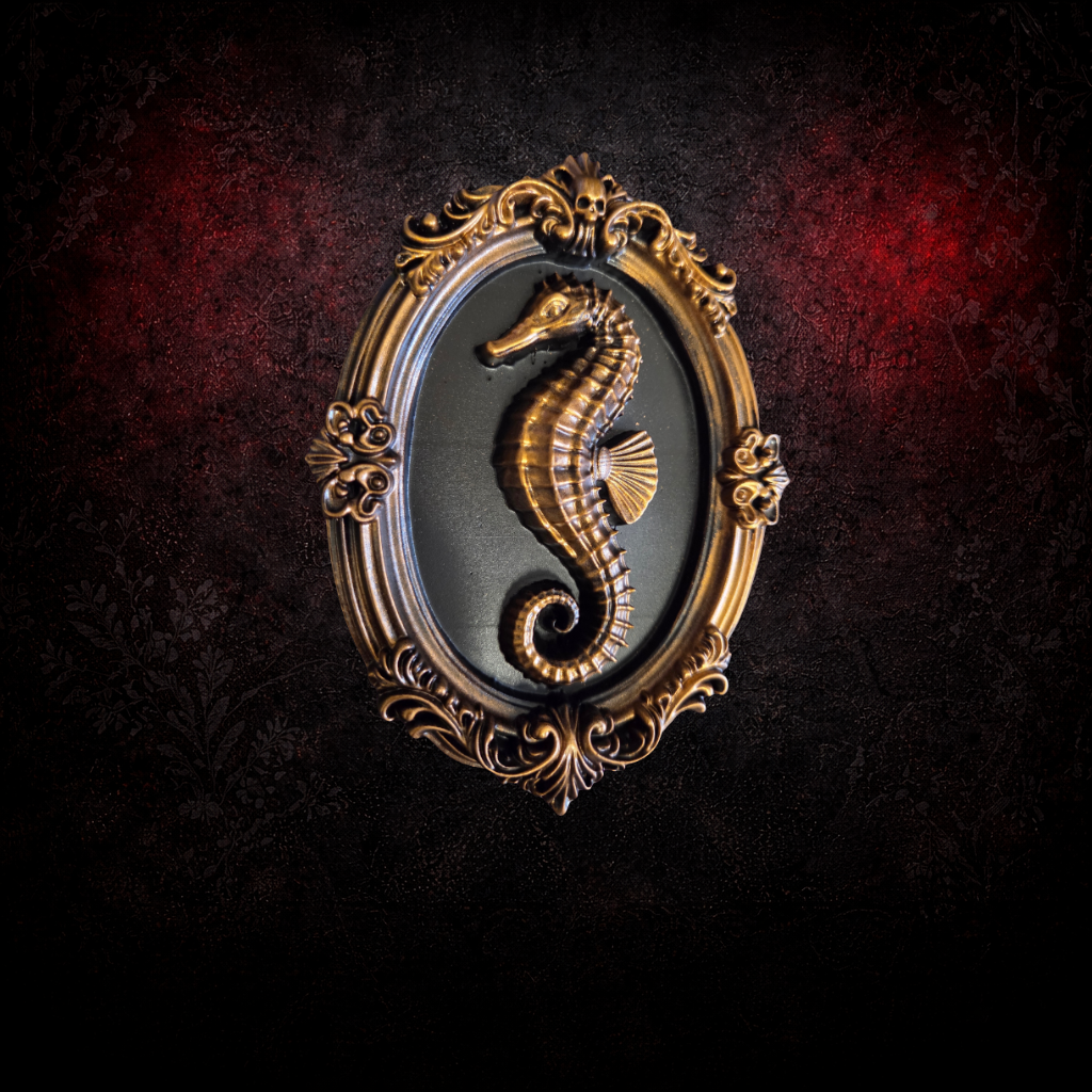 Seahorse in Gothic Frame | Vintage Baroque Wall Art | Resin Printed & Hand Painted