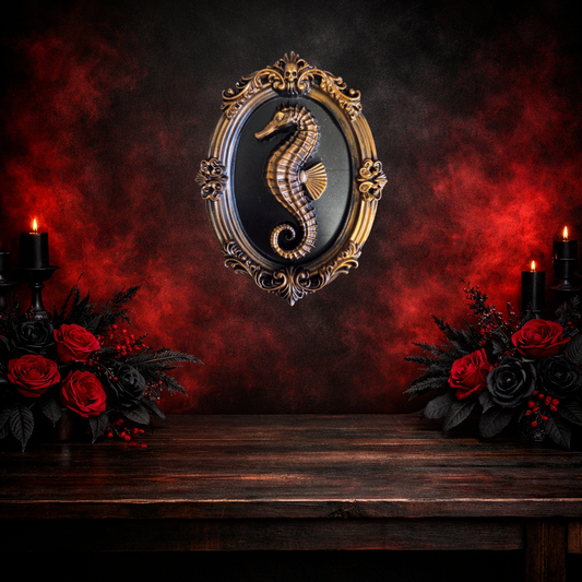 Seahorse in Gothic Frame | Vintage Baroque Wall Art | Resin Printed & Hand Painted