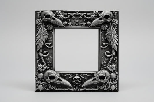 Silver raven skull gothic light switch surround frame wall decor