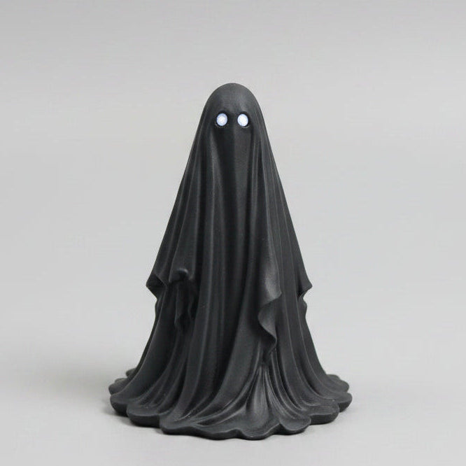 Silvergaze hand painted black ghost figurine with silver eyes front view