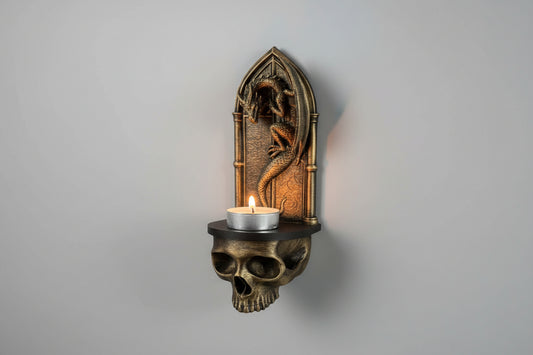Skull and dragon wall shelf gothic candle holder