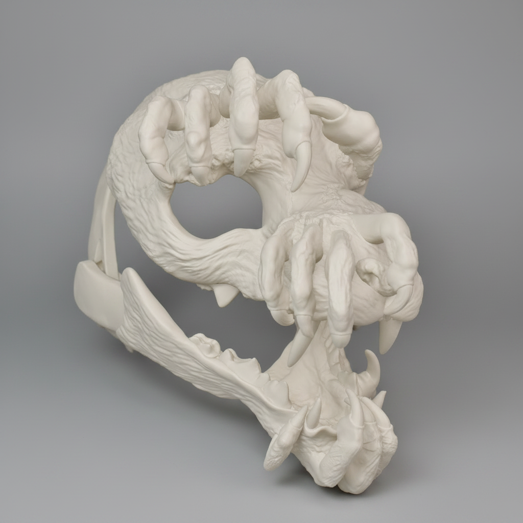 The Cat of Thorns creepy demon hand mask in bone white with clawed gothic creature detailing