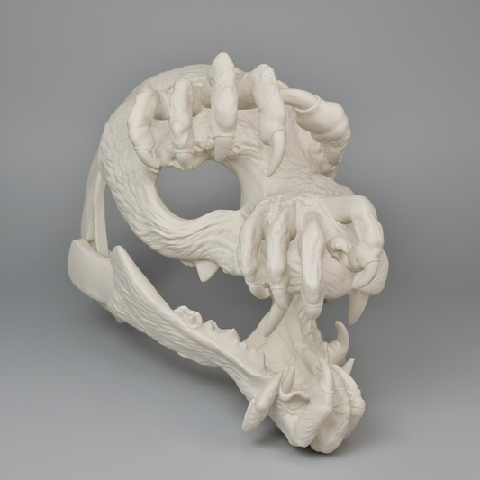 The Cat of Thorns creepy demon hand mask in bone white with clawed gothic creature detailing