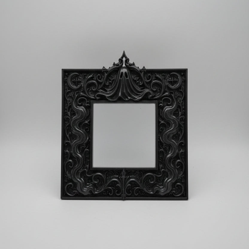 Detailed resin cast gothic ghost wall frame with cathedral-inspired scrollwork