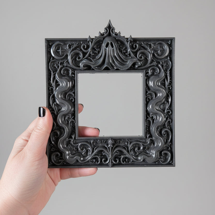 Close-up of The Hollow Veil gothic ghost light switch surround for UK homes