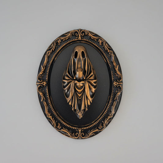 The Last Comfort gothic ghost wall frame 6 inch showing shrouded spirit holding ghost teddy in ornate baroque frame