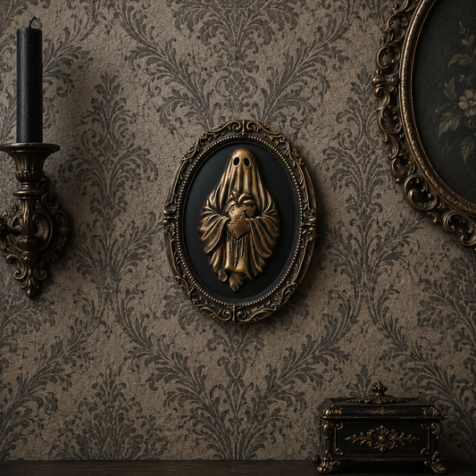 Bronze resin ghost frame featuring The Reliquary design from The Ghost Collection, ideal for gothic home decor, spooky displays, and alternative interiors.