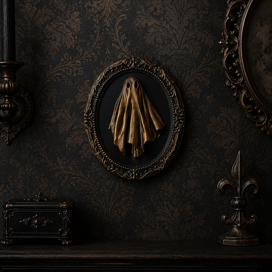 Bronze resin ghost frame featuring The Witness design from The Ghost Collection, perfect for gothic home decor and spooky gallery walls.