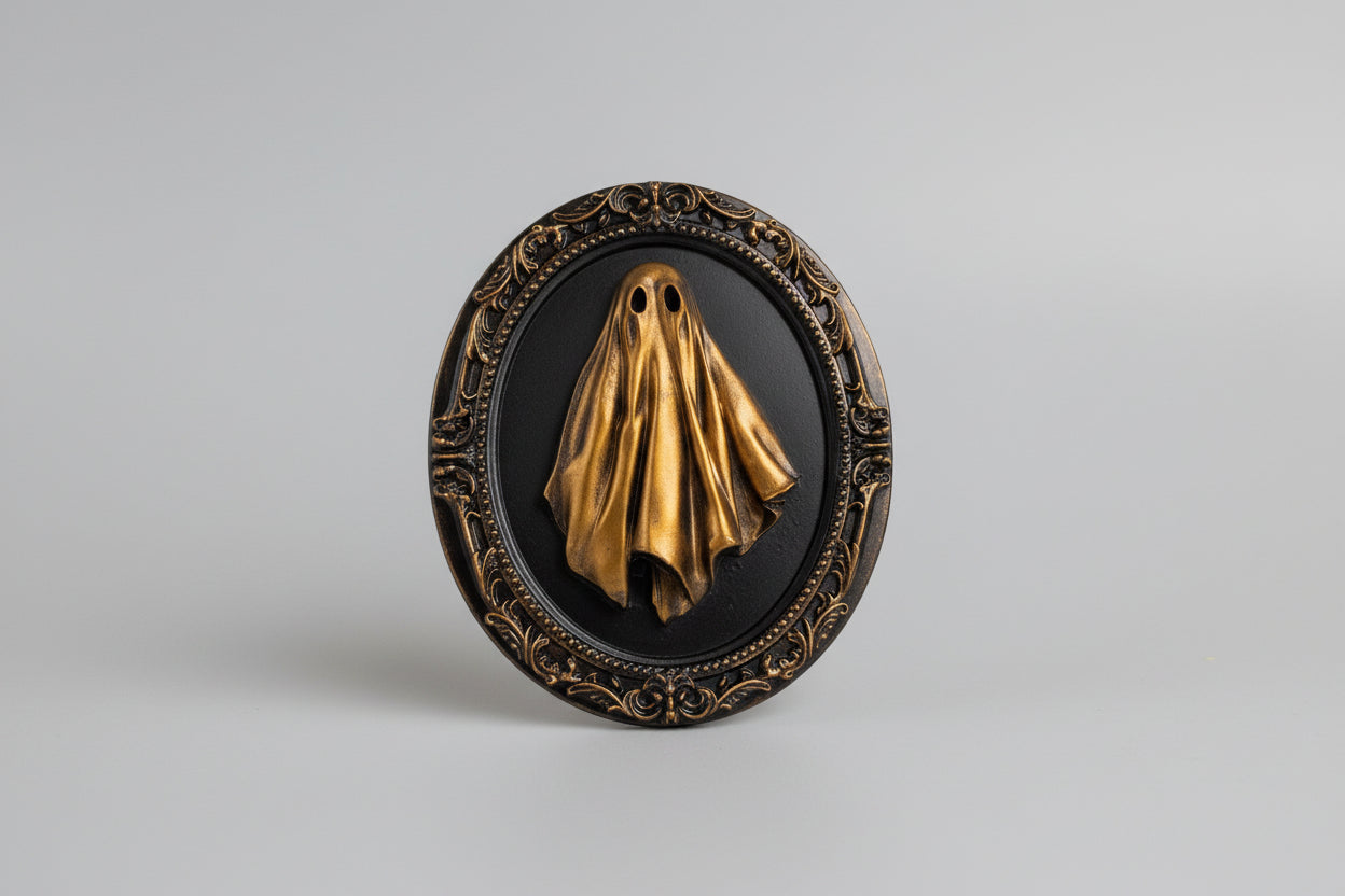 Close up of ghost figure folds and texture in gothic frame The Witness wall art