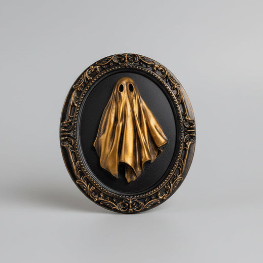 Close up of ghost figure folds and texture in gothic frame The Witness wall art